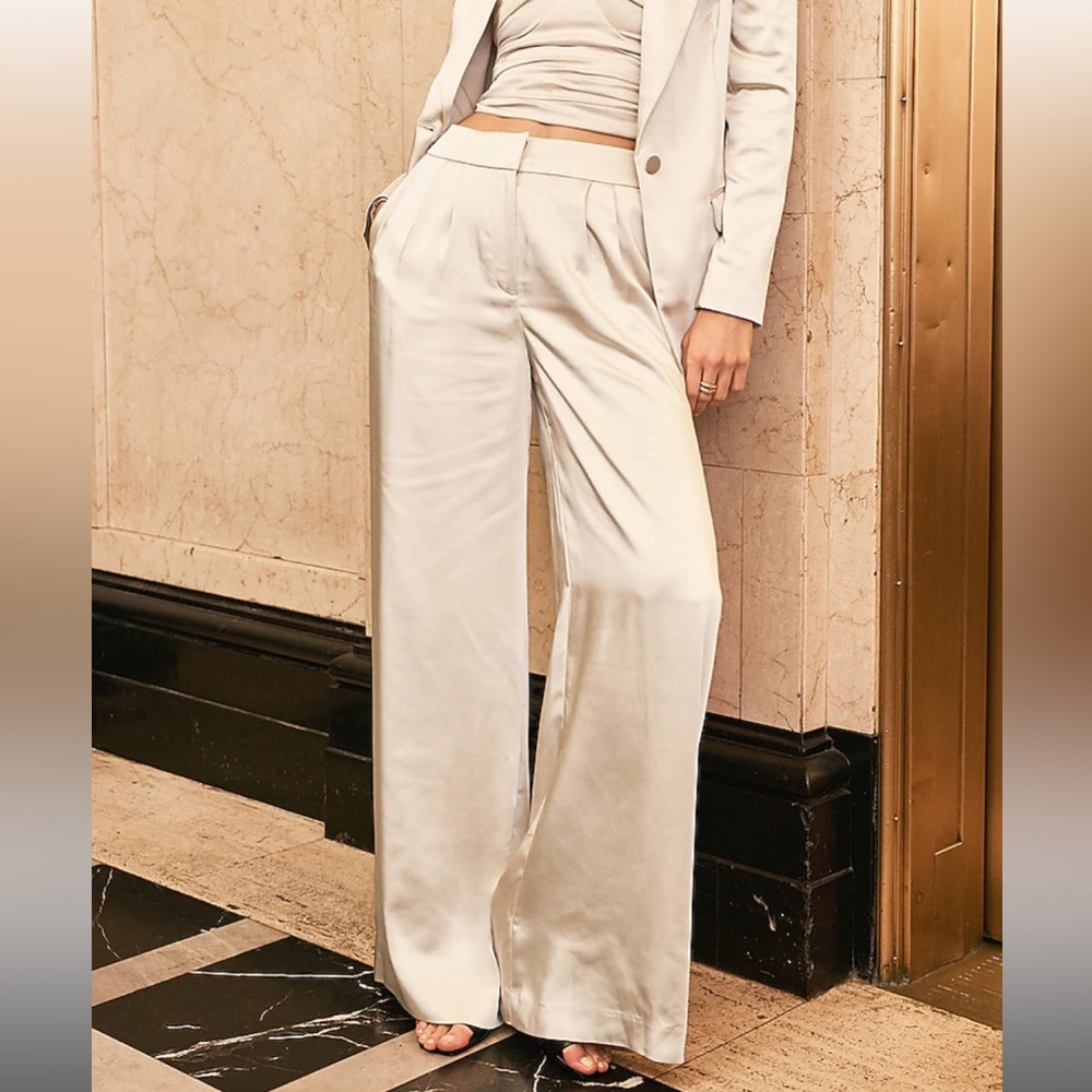 Express Super High Waisted Satin Pleated Wide Leg Pant